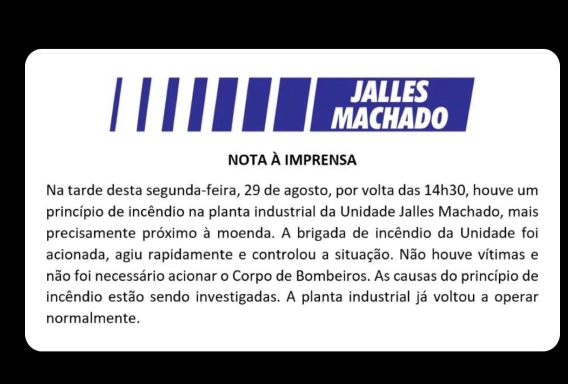 Principio de incêndio na Jalles Machado